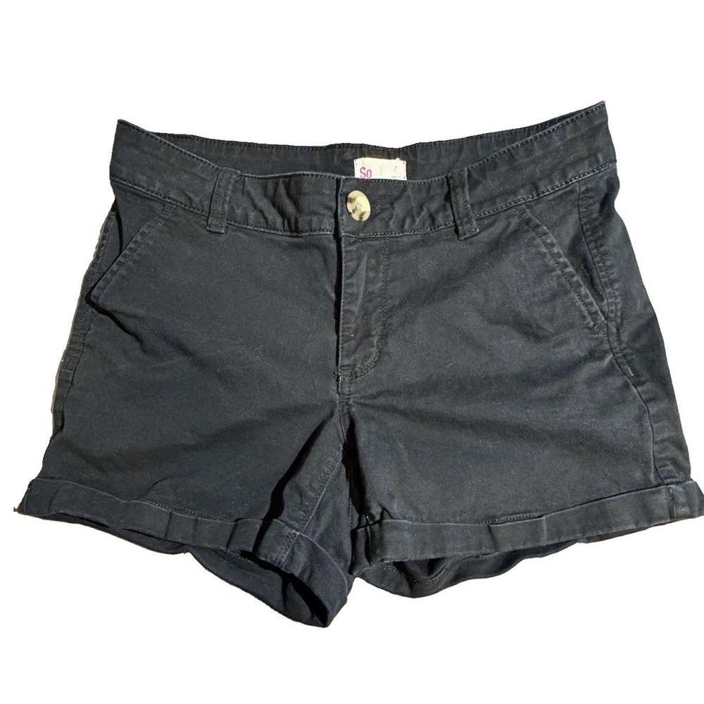 SO Juniors Size 7 Black Chino Shorts Twill Mid Rise Stretch Pockets